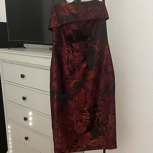 Black Halo Strapless Dress in Red and Brown Floral